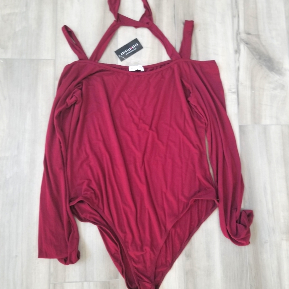 Cute burgundy bodysuit with neck design